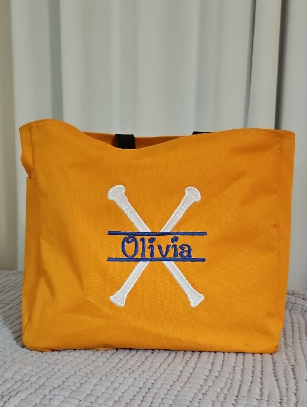 Olivia Twirl BATON MAJORETTE Canvas Tote Bag with Black Handles - Embroidery